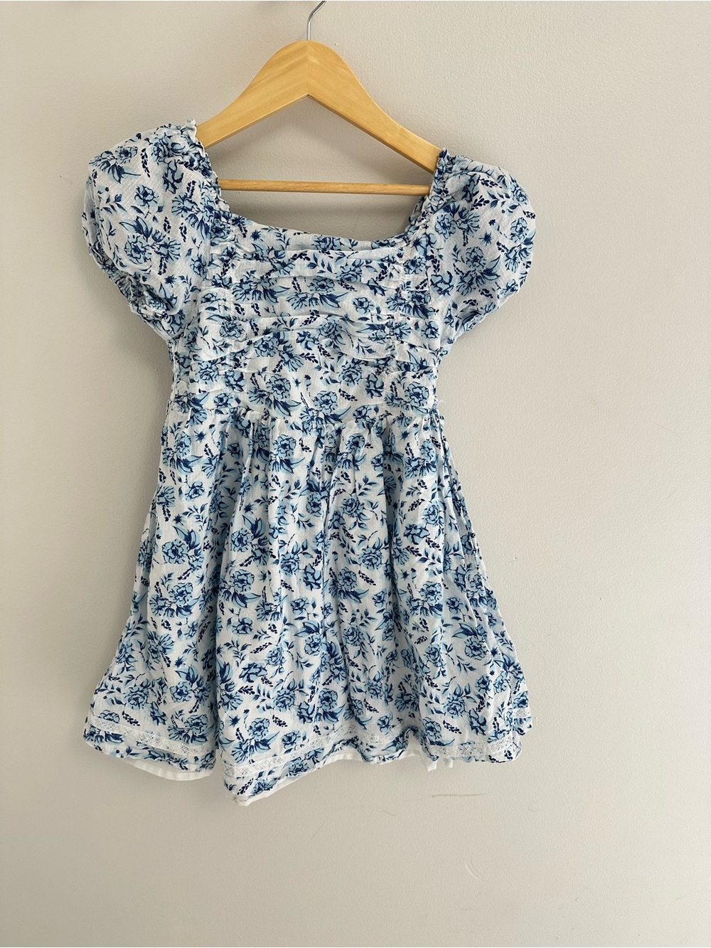 Joie White and Blue Floral Puff-Sleeve Kids Dress